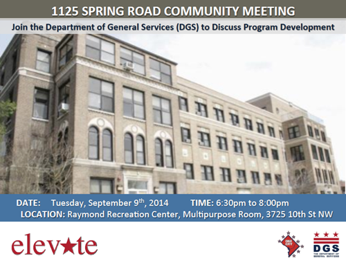 1125 Spring Road Community Meeting Flyer September 9, 2014 at 6:30 pm (Download an accessible version, below)