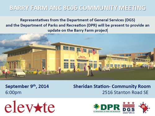 Barry Farm Recreation Center Project ANC 8C06 Community Meeting September 9, 2014 at 6 pm (Download an accessible version, below)