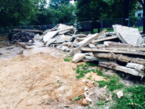 Rose Park Playground Demolition Image 2 - piles of old concrete awaiting removal 8-26-14