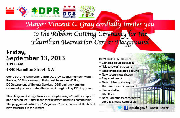 Hamilton Recreation Center Playground Ribbon Cutting Flyer graphic