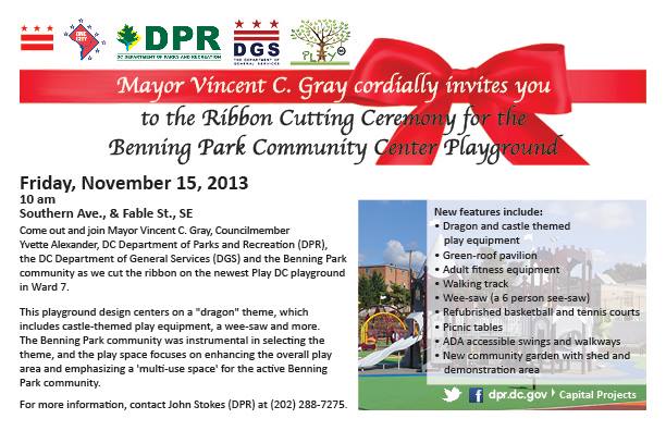 Benning Park Community Center Playground Ribbon Cutting Flyer