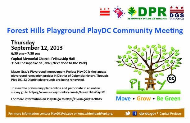Forest Hills Playground PlayDC Community Meeting flyer
