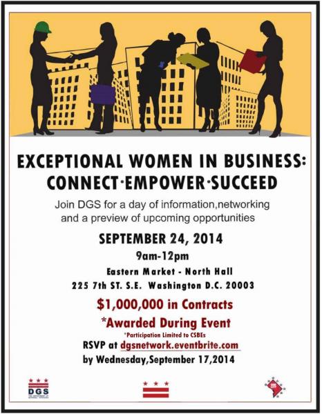 Exceptional Women in Business Outreach Event Flyer - September 24, 2014 (9 am to 12 pm) - Download an accessible version, below.