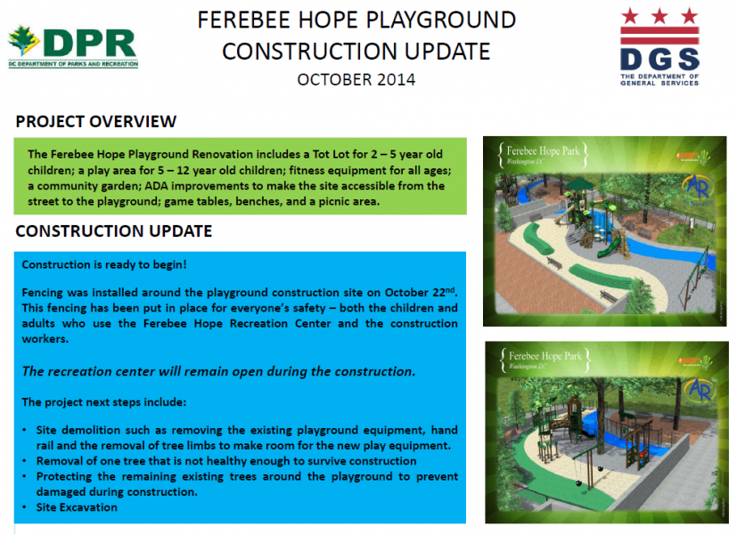 Ferebee Hope Playground Construction Update October 2014