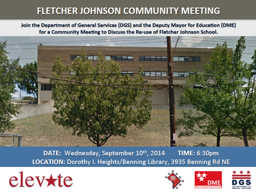 Fletcher Johnson School Re-Use Project Community Meeting Flyer - September 10 2014 at 6:30 pm (Download an accessible version, below)