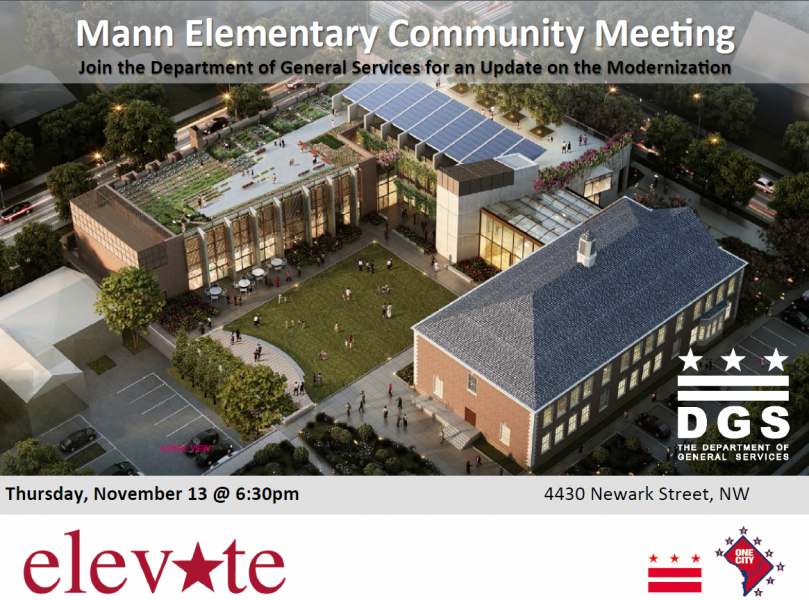 Flyer for Mann Elementary School Project Community Meeting on November 13, 2014