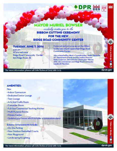 Ridge Road Community Center Ribbon Cutting Ceremony Flyer