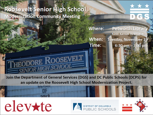 Roosevelt SHS Modernization Community Meeting flyer
