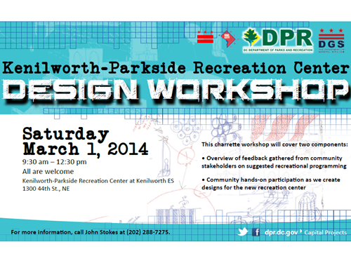 Kenilworth-Parkside Recreation Center Design Workshop flyer 3-1-14