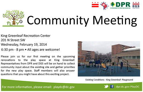 King Greenleaf Playground Meeting flyer