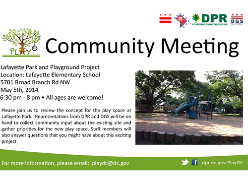 Lafayette Play DC Playground Community Meeting May 5