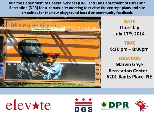 Marvin Gaye Community Meeting July 17, 2014 flyer (Download an accessible version, below)