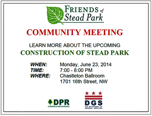 Stead Park Modernization Project Community Meeting June 23, 2014 flyer (Download an accessible version, below)