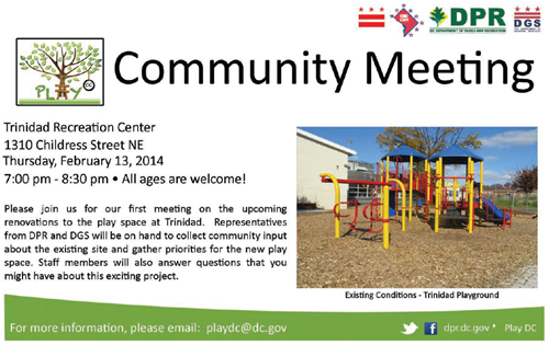 Trinidad Playground Renovation Community Meeting flyer