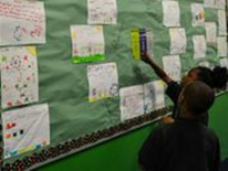 Stanton third graders show off their signs on litter prevention and waste reduction. Stanton third graders show off their signs on litter prevention and waste reduction.