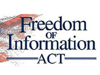 Freedom of Information Act (FOIA) graphic - text overlaying an American flag rendering