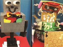 Two examples of playful recycling bin robots created by students at Mamie D. Lee School. Two examples of playful recycling bin robots created by students at Mamie D. Lee School.